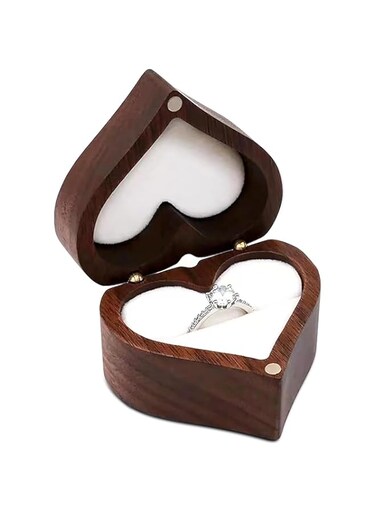 Tazweeq Heart Shaped Ring Box, Wooden Ring Jewelry Box with Single Slot, Romantic Wedding Ring Box for Rings, Earrings, Engagement Ring Box (White)