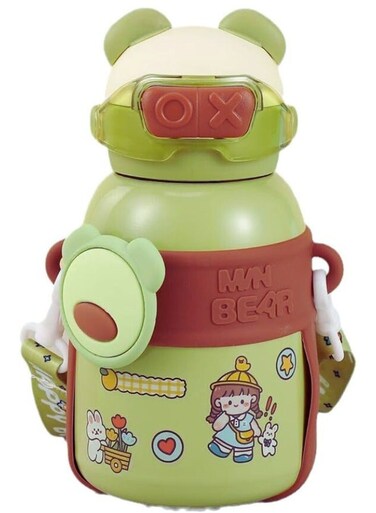 Bear Stainless Steel Kids Water Bottle &acirc;&euro;&ldquo; Double Wall Vacuum Insulated &amp; Leak Proof (Green)