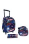 Kids School Trolley Backpack Set, 3 Pieces, 18 Inch Rolling Bag with Lunch Box and Pencil Case (Blue Theme Football, 18 Inch)