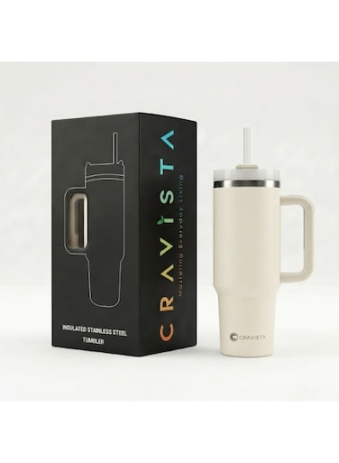 40 Oz Insulated Tumbler with Straw Stainless Steel Water Bottle for Kids and Adults   Vaccum Travel Mug, Leak Proof Flask for Hot &amp; Cold   Sports Bottle for Men, Women (White)