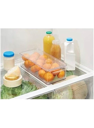 Clear Narrow Plastic Stackable Fridge Bins, Food Storage Containers Box with Lid, Organizers for Kitchen Fridge, Freezer, Vegetables, Pantry, and Bathroom