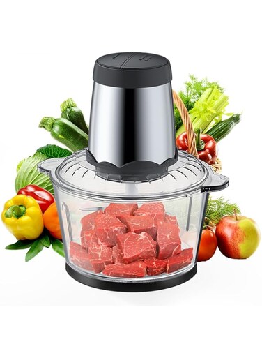 Coocake 300W Electric Food Chopper, Mini Meat Processor with 1.5L Glass Bowl, Dual Speed, Multi Grinder for Meat, Vegetables, Fruits and Nuts