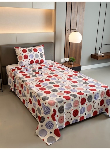 Single size Cotton Blend Flat Bedsheet Set 144 Thread Count Polka Dot Design 130x240 cm