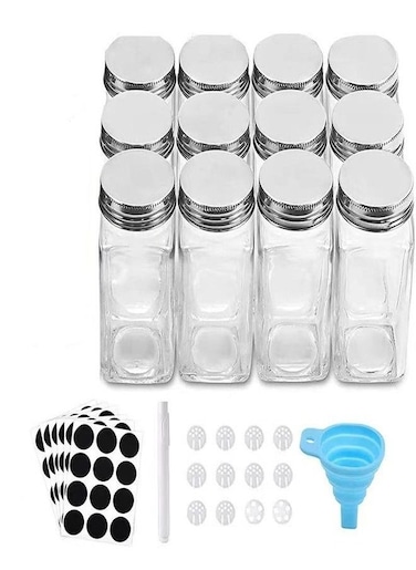 12 Pieces Seasoning Box Lid Condiment Seasoning Glass Jars with Canister, Stickers and Brush