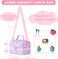 VASCHY Lunch Box Bag Kids, Insulated Two Compartments Bento Cooler Bags for Girls w Shoulder Strap for School,Daycare,Kindergarten,Picnic Pink Butterfly