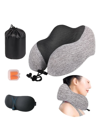 Travel Pillow Kit Comfortable &amp; Breathable Memory Foam Neck Pillow with 3D Sleep Mask Earplugs and Luxury Bag