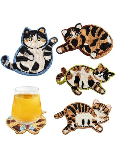 5Pcs Drink Coaster, Cat Gifts For Cat Lovers, Fun Woven Creative Coasters, Cute Coffee Coaster For Home Decor Tabletop Protection Suitable, Drink Insulation Coaster For Kinds Cups