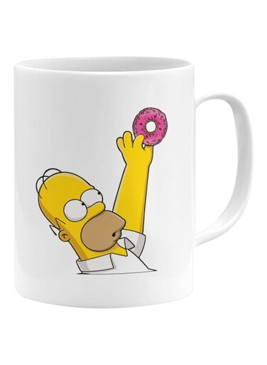 Simpsons Donut Printed Mug White/Yellow/Pink
