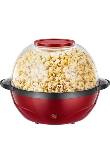 Automatic Popcorn Maker &ndash; Hot Oil Popper with Reversible Bowl, ETL Certified, Red 850W