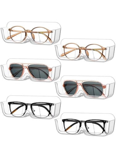 YHCG 6 Pack Sunglasses Organizer, Wall Eyeglasses Holder, Plastic Sunglasses Display Glasses Holder Stand, Eyeglasses Storage for Men Women Office, Living Room, Bedroom, Home Decor(Clear)