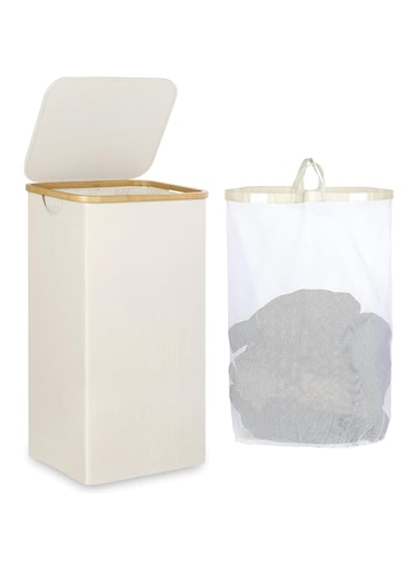 TAME Laundry Basket with Lid, 110L Large Laundry Hamper with Handle and Lid, Clothes Hampers for Laundry, Collapsible Clothes Bag Laundry Hamper for Bedroom, Bathroom, Dorm, Laundry Room (Beige)