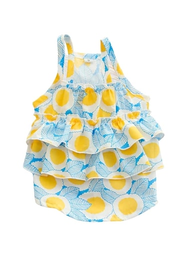 Summer Floral Dog Dress Dog Skirt Breathable Dog Outfits for Small Medium Dogs Pet Doggie Puppy Dress Spring Summer (Blue Yellow, L)