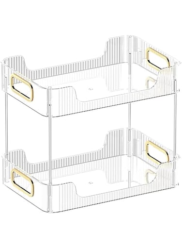 Khazna Bathroom Organizer Countertop, Clear Makeup Desk Organzier for Dressing Table, Bathroom Vanity Countertop, 2-Tier Vanity Tray Shelf for Cosmetic, Lotions, Perfume and Toiletries (Clear)