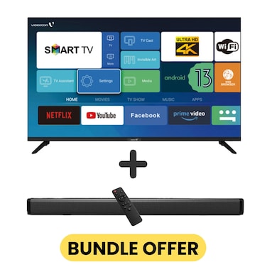 50 Inch 4K UHD LED Smart TV with Android OS, DVBT2/S2 Receiver, 60Hz, HDR, Paired With 2.0 Channel 30W Soundbar, 3D Surround Sound, Bluetooth, USB, FM Radio, E50EL1100+SOUNDBAR