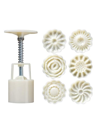 6 PCS Moon Cake Mold, Mooncake Cookie Mold with 6 Pcs Flower pattern DIY Decoration Press Cake Cutter for for Kitchen Baking