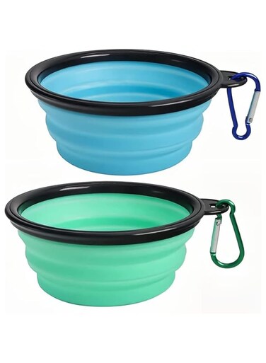 Mumoo Bear Collapsible Dog Bowl,Collapsible Dog Water Bowls for Cats Dogs, Portable Pet Feeding Watering Dish,Portable Dog Water Food Bowl with Carabiner (Small(350ML), light blue+light green)
