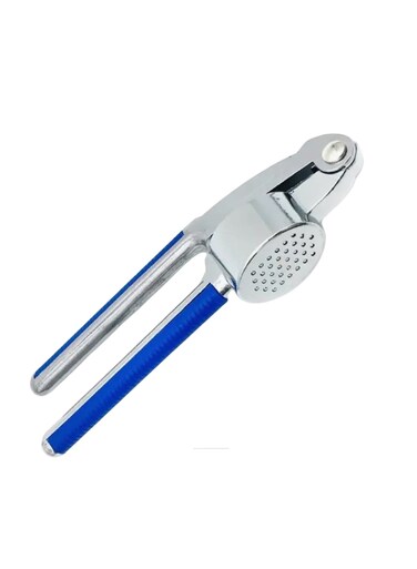 Stainless Steel Garlic Press with Non-Slip Blue Handles   34 Chamber Holes   Easy Grip and Effortless Garlic Crushing