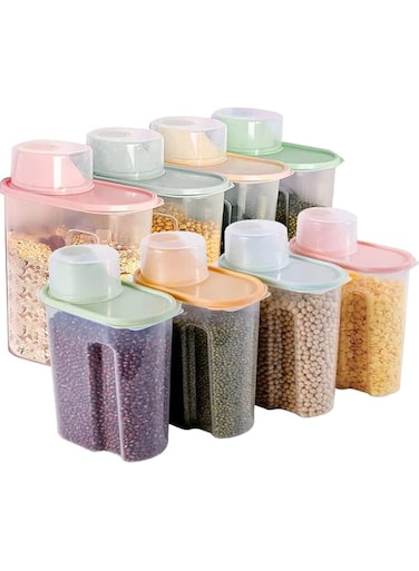 PREMIFY 8Pcs Cereal Containers Set  4pcs 2.5L + 4pcs 2L Capacity Airtight Food Storage Container   BPA Free Plastic Rice Storage Bin/Dispenser + Measuring Cup &amp; Pour Spout