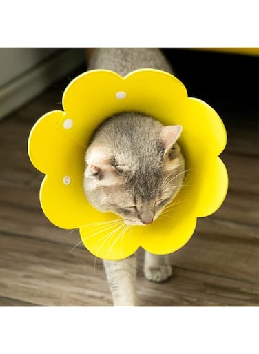 Flower Shape Pet Recovery Collar Soft Pet Cone Collars (Yellow, M)