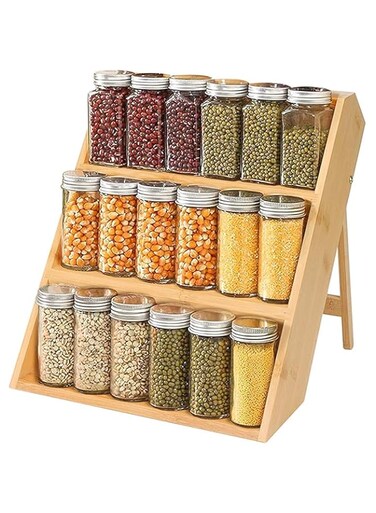 Lifelog Spice Rack Organizer for Cabinet,Wooden Spice Drawer Holder for Versatile Seasoning 3 Tier Step Shelf Cabinet Stand,Countertop Organizer for Kitchen Spice Holder(Wooden)Kitchen Seasoning Rack