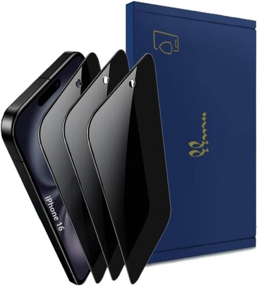 Muzz IPhone 16 Privacy Screen Protector, 3 Pack, Anti-Spy Tempered Glass, 9H Hardness, Anti Shatter, Glossy Finish (iPhone 16 5G 6.1")