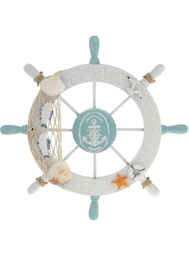 Benting Nautical Decor，Wooden Ship Steering Wheel and Anchor with Fishing Net Rope, Perfect for Nautical Boat-Themed Wall Decoration or Door Hanging Ornament (Small Fish)