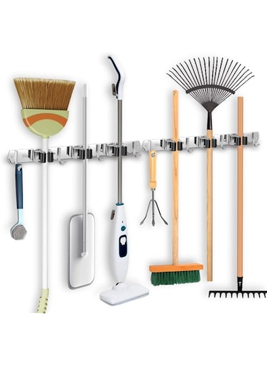 IMILLET Broom and Mop Holder Wall Mounted Broom Holder Stainless Steel Mop Holder Self Adhesive Heavy Duty Hooks Storage Organizer for Laundry Room Garden Garage Closet Kitchen &iuml;&frac14;&Euml;&dagger;2 Pack&iuml;&frac14;&acirc;&euro;&deg;