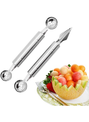 Melon Baller Scoop, Stainless Steel Double-Headed Fruit Baller Spoon and Fruit Carving Cuter, DIY Watermelon Cantaloupe Ice Cream Tool for Party Decoration