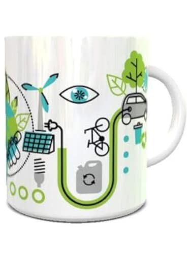 Impress Ceramic Coffee Mug with Green Energy Design (White)