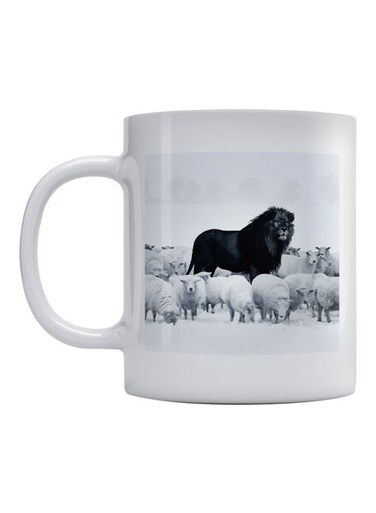Lion And Sheeps Printed Mug White/Black/Grey