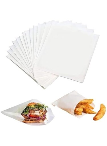 GMQG Recyclable and biodegradable, oil and grease proof white paper bags, sandwich bags, food packaging for baked goods, snacks, lunch (16 x 11 x 4 cm, 100, Piece)
