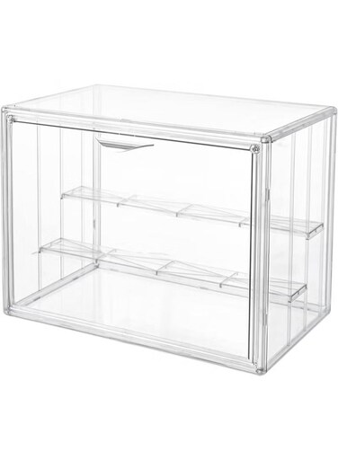 Display Cases for Collectibles, 3 Tier Clear Shelf Boxes for Figures, Miniature Dustproof and Stackable Action Figure Display Case (1, Large)