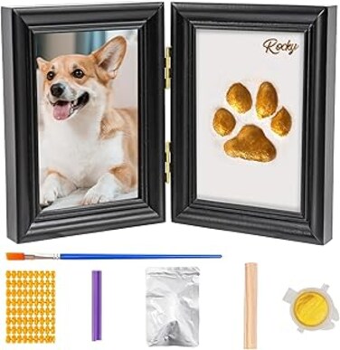 Avont Paw Print Kit with Picture Frame and Imprint Clay, Pawprints Impression Keepsake for Dogs Cats, Memorial Desk Display for Pets -Black