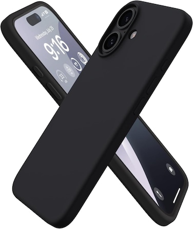 Muzz IPhone 16 Plus Case 6.7 Inch, Slim Liquid Silicone 3 Layers Full Covered Soft Gel Rubber Phone Case Protective Cover, Black (iPhone 16 Plus)