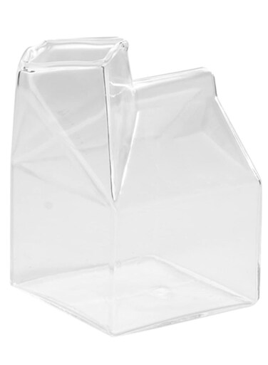 Glass Milk Carton Creamer Pitcher Cute Clear Milk Carton Cup Mini Creamer Container