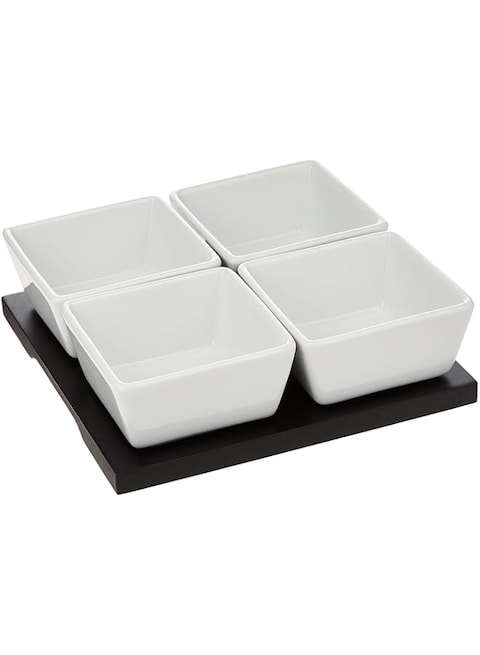 Harmony Snack Bowl with Tray Set of 5, White, W 20.4 x H 20.2 x D 6.8 cm, MDF