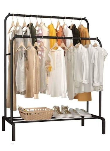 Double Pole Stainless Steel Cloth Hanging Coat Stand and Shoe Rack