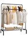 Double Pole Stainless Steel Cloth Hanging Coat Stand and Shoe Rack