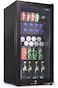 88L Glass Door Refrigerator for Countertop or Cabinets, Direct Cold with Frost, LED Light and Key Lock, (RB-88HC-JC) All Black Edition
