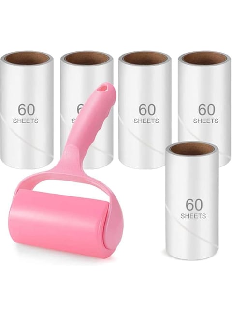 DELFINO Lint Roller, 300 Sheets Lint Roller for Clothes, Pet Hair Remover, Extra Sticky Lint Remover Brush, Clothes Cleaner Roller for Carpet, Furniture, Rugs, Sofa 1 Roller + 5 Refills