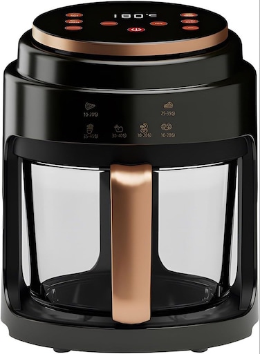 Glass Air Fryer,1100W 4.2Qt Smart Compact Air Fryers,360&deg; Viewing Window,3d Three-Dimensional Hot Air Circulation Evenly ,Cooks Quickly ,Black