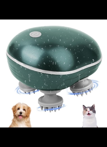 Cat Massager, Electric Pet Massager for Indoor Cats and Dogs with 4 Rotatable Massage Heads, Three Modes Cordless Head Massager with Red Light for Relieving Tight Muscles (White)