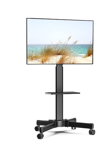 Radiotronics Rolling TV Stand with Wheels for 32-55 Inch LCD LED Plasma Flat Curved Screen, Height Adjustable, Tilt and Swivel Mount