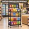 4 Tier Wire Basket Retail Display Rack with Pegboard, Black
