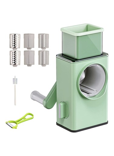 Vegetable Cutter + Cheese Grater - Vegetable Shredder Round Mandoline Slicer, Grater, Salad Maker - Large Feed Port