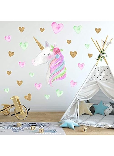 36X60CM Unicorn Heart Wall Sticker Birthday Party Decoration Kids Unicorn Party Favors Set Supplies DIY Baby Room Home Decor DIY Vinyl Home Wall Decals Kids