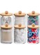 Lomeshow 6 Pack Acrylic Qtip Holder Dispenser with Bamboo Lids for Cotton Ball, Cotton Swab, Cotton Round Pads, Floss,10-Ounce Apothecary Jars, Vanity Makeup Organizer, Bathroom Essentials Accessories