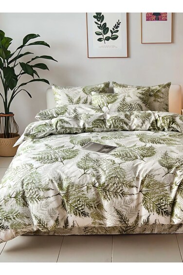 Home Queen size 6-piece modern duvet cover set with green leaf pattern