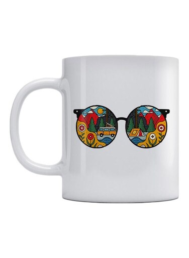 Sunglasses Pop Art Printed Ceramic Mug White/Red/Yellow
