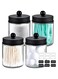 Amolliar 4 Pack Apothecary Jars Bathroom Vanity Storage Organizer Set -Countertop Canister with Stainless Steel Lids &amp;Cute Stickers - Qtip Dispenser Holder for Qtips,Cotton Swabs,Makeup Sponges(Black)